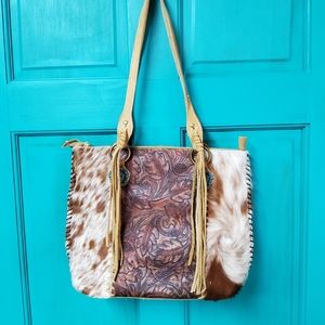 Brandnew, brown, leather, shoulder purse.